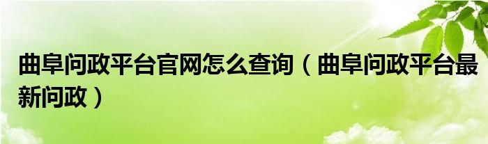 曲阜问政平台官网怎么查询【曲阜问政平台最新问政】