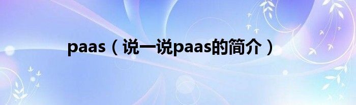 paas【说一说paas的简介】