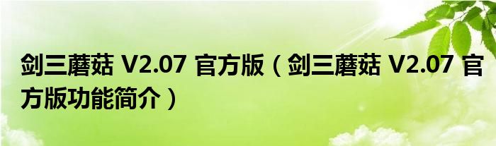 剑三蘑菇 V2.07 官方版【剑三蘑菇 V2.07 官方版功能简介】