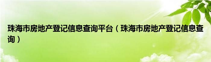 珠海市房地产登记信息查询平台【珠海市房地产登记信息查询】