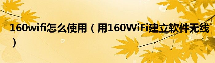 160wifi怎么使用【用160WiFi建立软件无线】