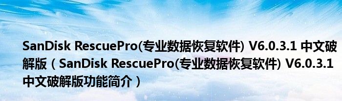 SanDisk RescuePro(专业数据恢复软件) V6.0.3.1 中文破解版【SanDisk RescuePro(专业数据恢复软件) V6.0.3.1 中文破解版功能简介】