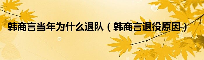 韩商言当年为什么退队【韩商言退役原因】