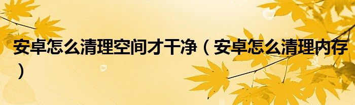 安卓怎么清理空间才干净【安卓怎么清理内存】