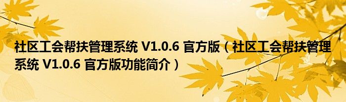 社区工会帮扶管理系统 V1.0.6 官方版【社区工会帮扶管理系统 V1.0.6 官方版功能简介】