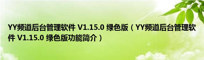 YY频道后台管理软件 V1.15.0 绿色版【YY频道后台管理软件 V1.15.0 绿色版功能简介】