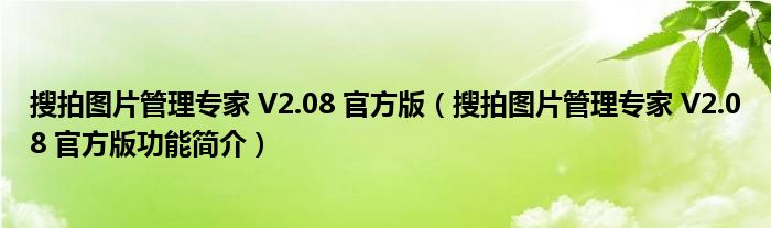 搜拍图片管理专家 V2.08 官方版【搜拍图片管理专家 V2.08 官方版功能简介】