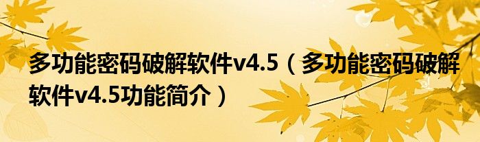 多功能密码破解软件v4.5【多功能密码破解软件v4.5功能简介】