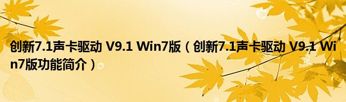 创新7.1声卡驱动 V9.1 Win7版【创新7.1声卡驱动 V9.1 Win7版功能简介】