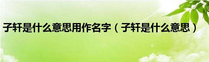 子轩是什么意思用作名字【子轩是什么意思】