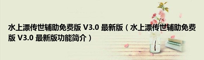 水上漂传世辅助免费版 V3.0 最新版【水上漂传世辅助免费版 V3.0 最新版功能简介】