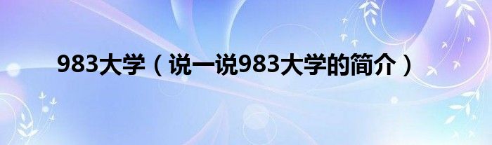 983大学【说一说983大学的简介】