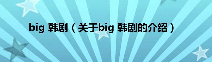 big 韩剧【关于big 韩剧的介绍】