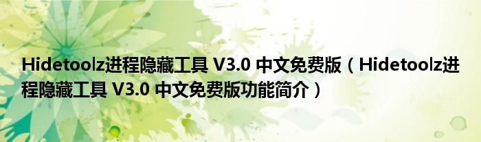 Hidetoolz进程隐藏工具 V3.0 中文免费版【Hidetoolz进程隐藏工具 V3.0 中文免费版功能简介】