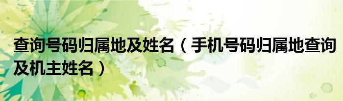 查询号码归属地及姓名【手机号码归属地查询及机主姓名】