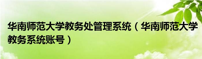 华南师范大学教务处管理系统【华南师范大学教务系统账号】