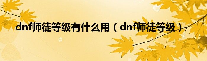 dnf师徒等级有什么用【dnf师徒等级】