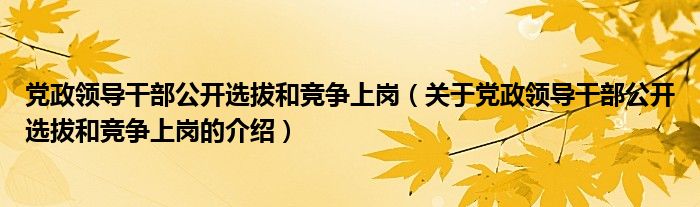 党政领导干部公开选拔和竞争上岗【关于党政领导干部公开选拔和竞争上岗的介绍】