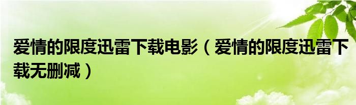 爱情的限度迅雷下载电影【爱情的限度迅雷下载无删减】