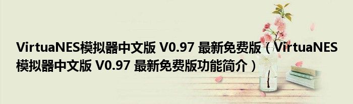 VirtuaNES模拟器中文版 V0.97 最新免费版【VirtuaNES模拟器中文版 V0.97 最新免费版功能简介】