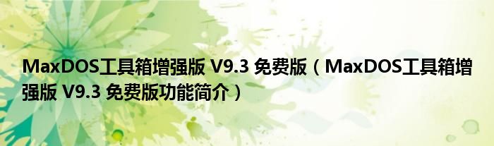 MaxDOS工具箱增强版 V9.3 免费版【MaxDOS工具箱增强版 V9.3 免费版功能简介】