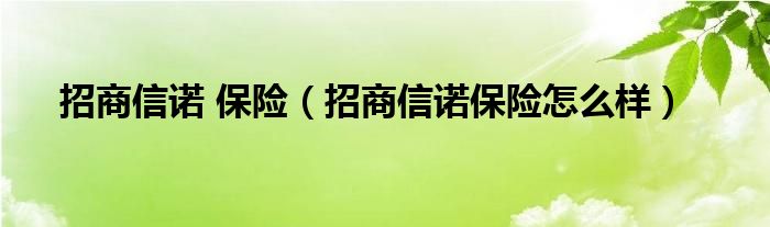 招商信诺 保险【招商信诺保险怎么样】