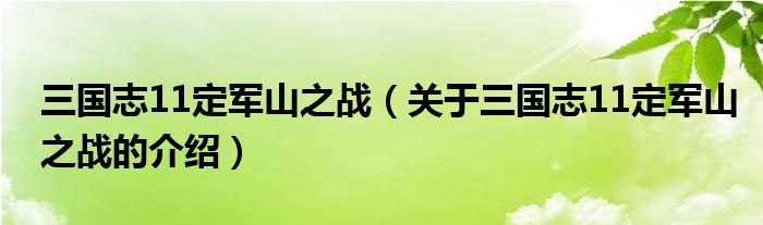 三国志11定军山之战【关于三国志11定军山之战的介绍】