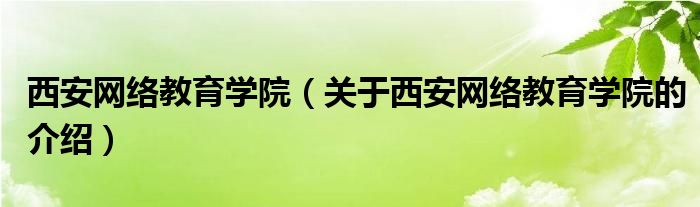 西安网络教育学院【关于西安网络教育学院的介绍】