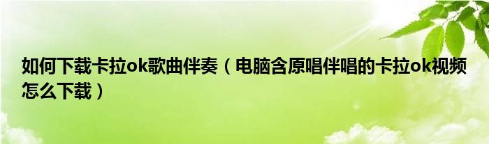 如何下载卡拉ok歌曲伴奏【电脑含原唱伴唱的卡拉ok视频怎么下载】