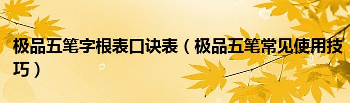 极品五笔字根表口诀表【极品五笔常见使用技巧】