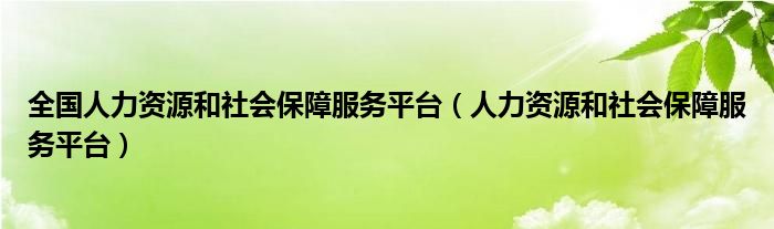 全国人力资源和社会保障服务平台【人力资源和社会保障服务平台】