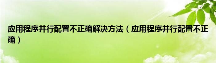 应用程序并行配置不正确解决方法【应用程序并行配置不正确】