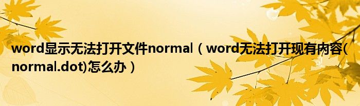 word显示无法打开文件normal【word无法打开现有内容(normal.dot)怎么办】