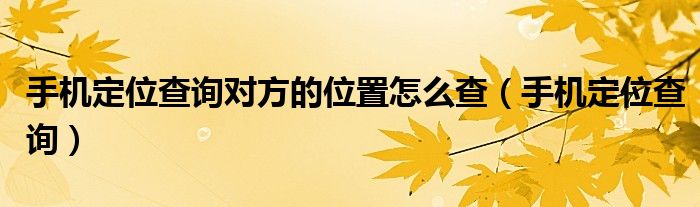 手机定位查询对方的位置怎么查【手机定位查询】