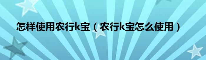 怎样使用农行k宝【农行k宝怎么使用】