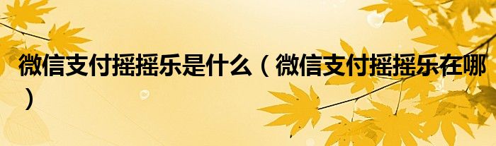 微信支付摇摇乐是什么【微信支付摇摇乐在哪】