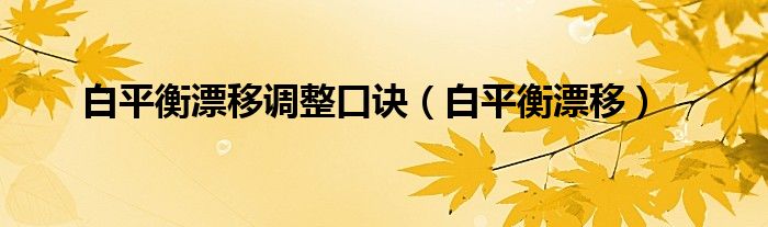 白平衡漂移调整口诀【白平衡漂移】