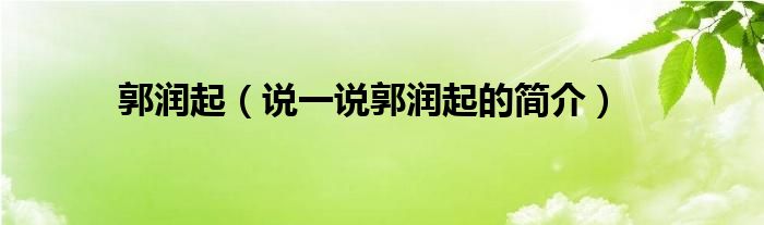 郭润起【说一说郭润起的简介】