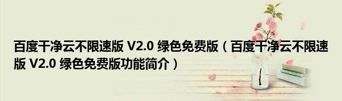 百度干净云不限速版 V2.0 绿色免费版【百度干净云不限速版 V2.0 绿色免费版功能简介】