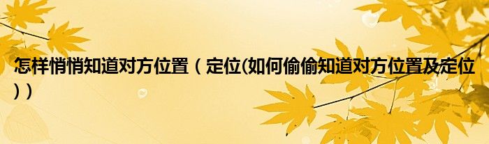 怎样悄悄知道对方位置【定位(如何偷偷知道对方位置及定位)】