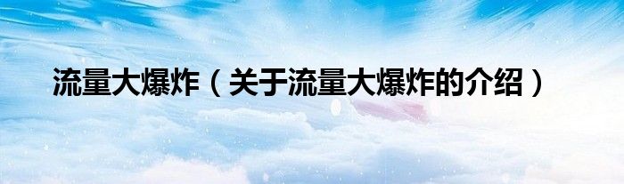 流量大爆炸【关于流量大爆炸的介绍】