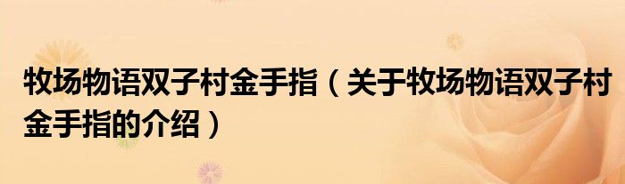 牧场物语双子村金手指【关于牧场物语双子村金手指的介绍】