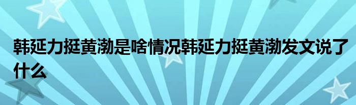 韩延力挺黄渤是啥情况韩延力挺黄渤发文说了什么