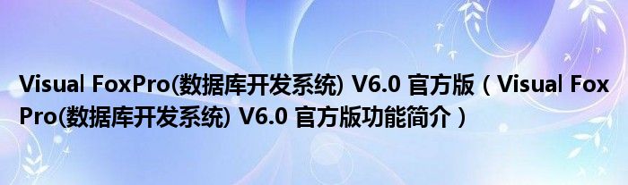 Visual FoxPro(数据库开发系统) V6.0 官方版【Visual FoxPro(数据库开发系统) V6.0 官方版功能简介】