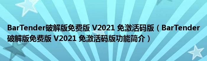 BarTender破解版免费版 V2021 免激活码版【BarTender破解版免费版 V2021 免激活码版功能简介】