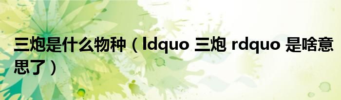 三炮是什么物种【ldquo 三炮 rdquo 是啥意思了】