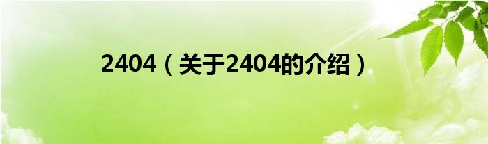 2404【关于2404的介绍】