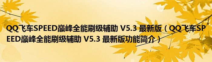 QQ飞车SPEED巅峰全能刷级辅助 V5.3 最新版【QQ飞车SPEED巅峰全能刷级辅助 V5.3 最新版功能简介】