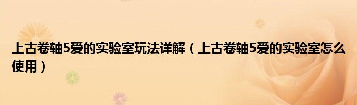 上古卷轴5爱的实验室玩法详解【上古卷轴5爱的实验室怎么使用】