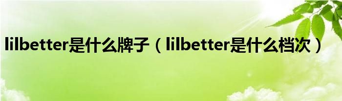 lilbetter是什么牌子【lilbetter是什么档次】